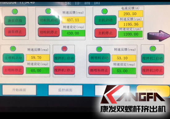 康發揚州客戶選購的JSH-K系列75高扭水環切粒雙螺桿擠出機開機